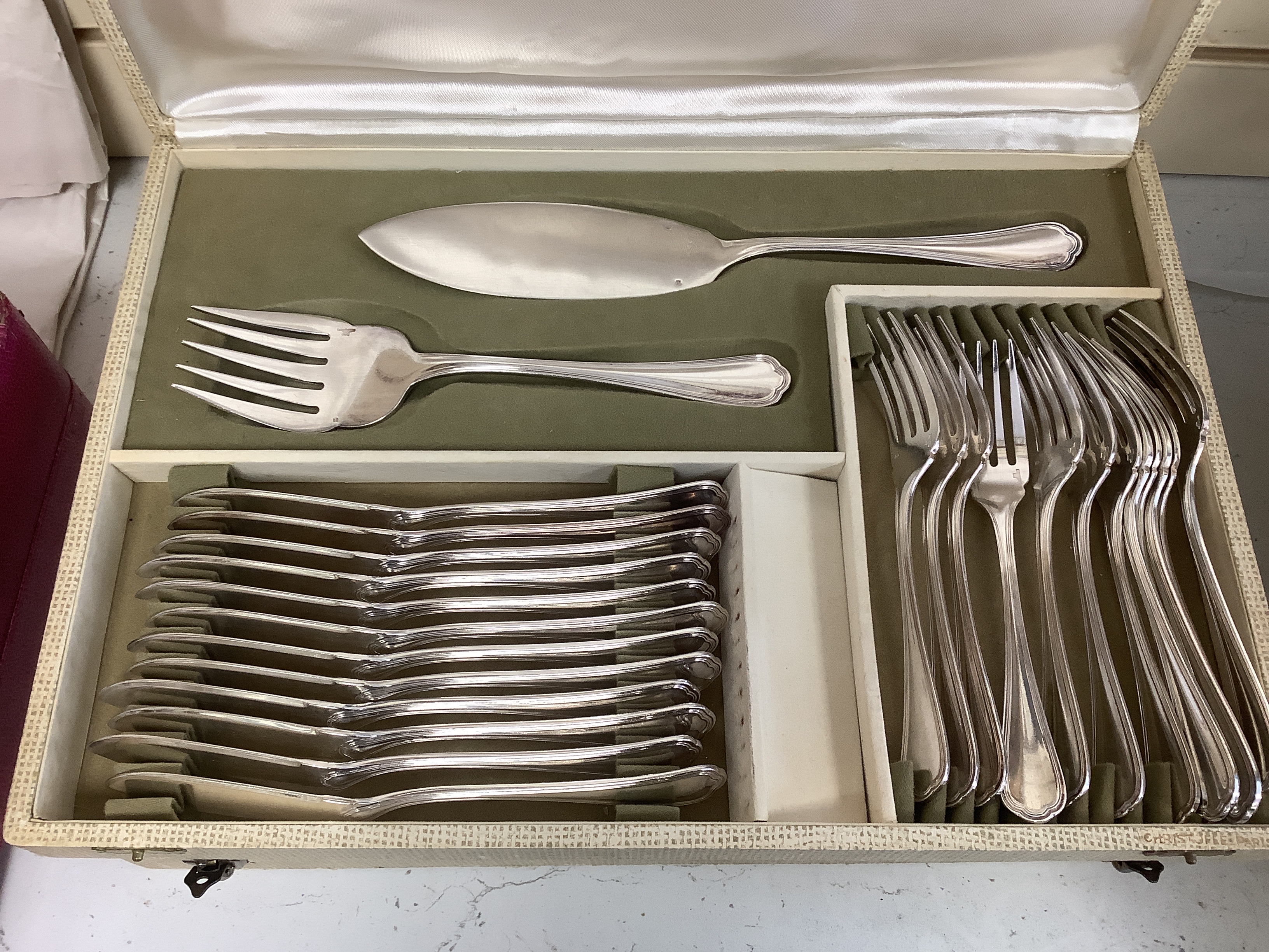 A pair of WMF coasters and two Christofle canteens of cutlery etc